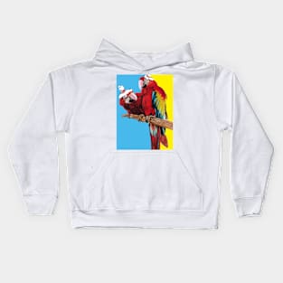 Christmas Macaw - Here Comes Santa Macaws! - on Blue and Yellow Kids Hoodie